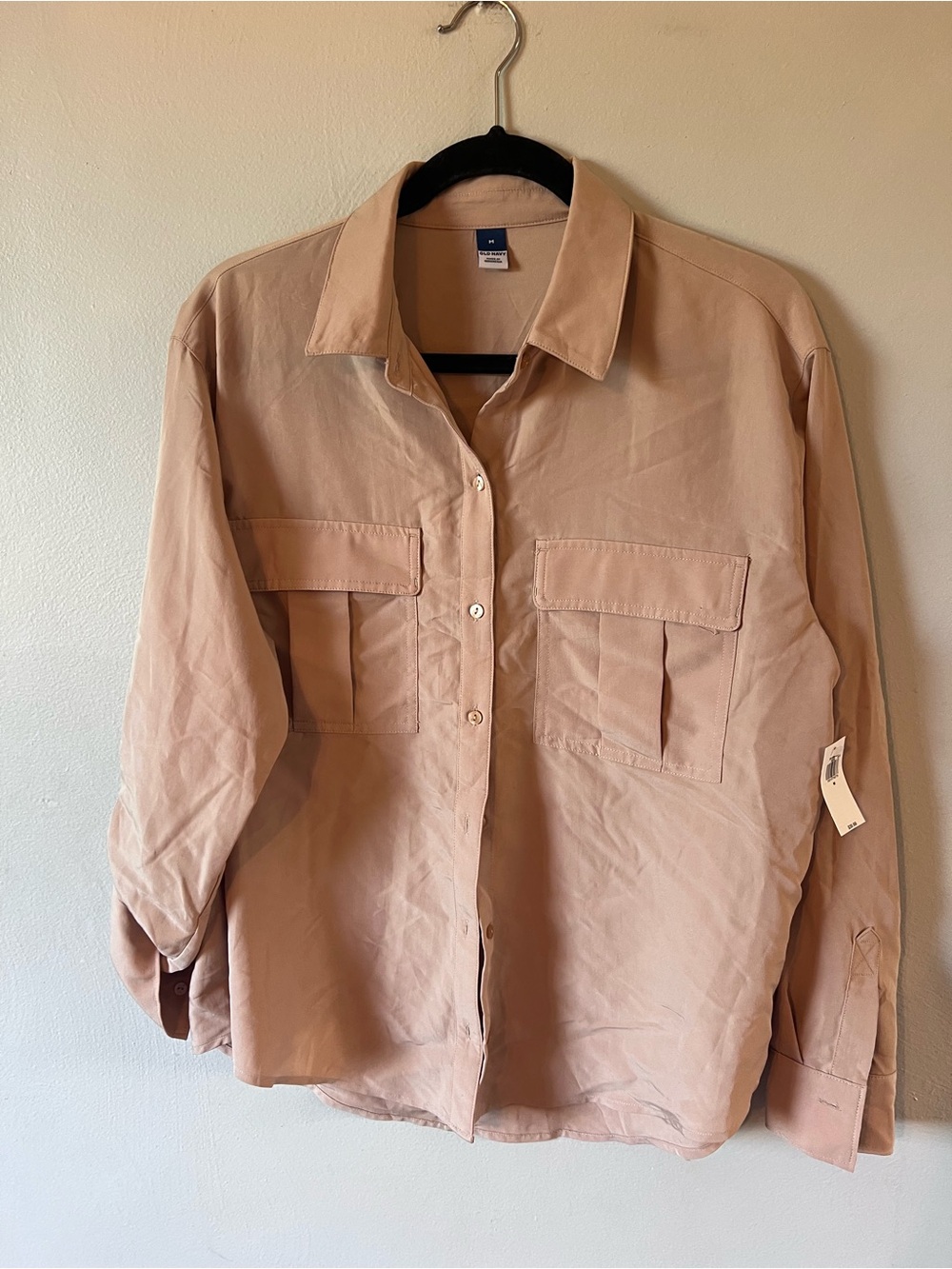 Old Navy Woman’s Button-Front Utility Shirt in Tan